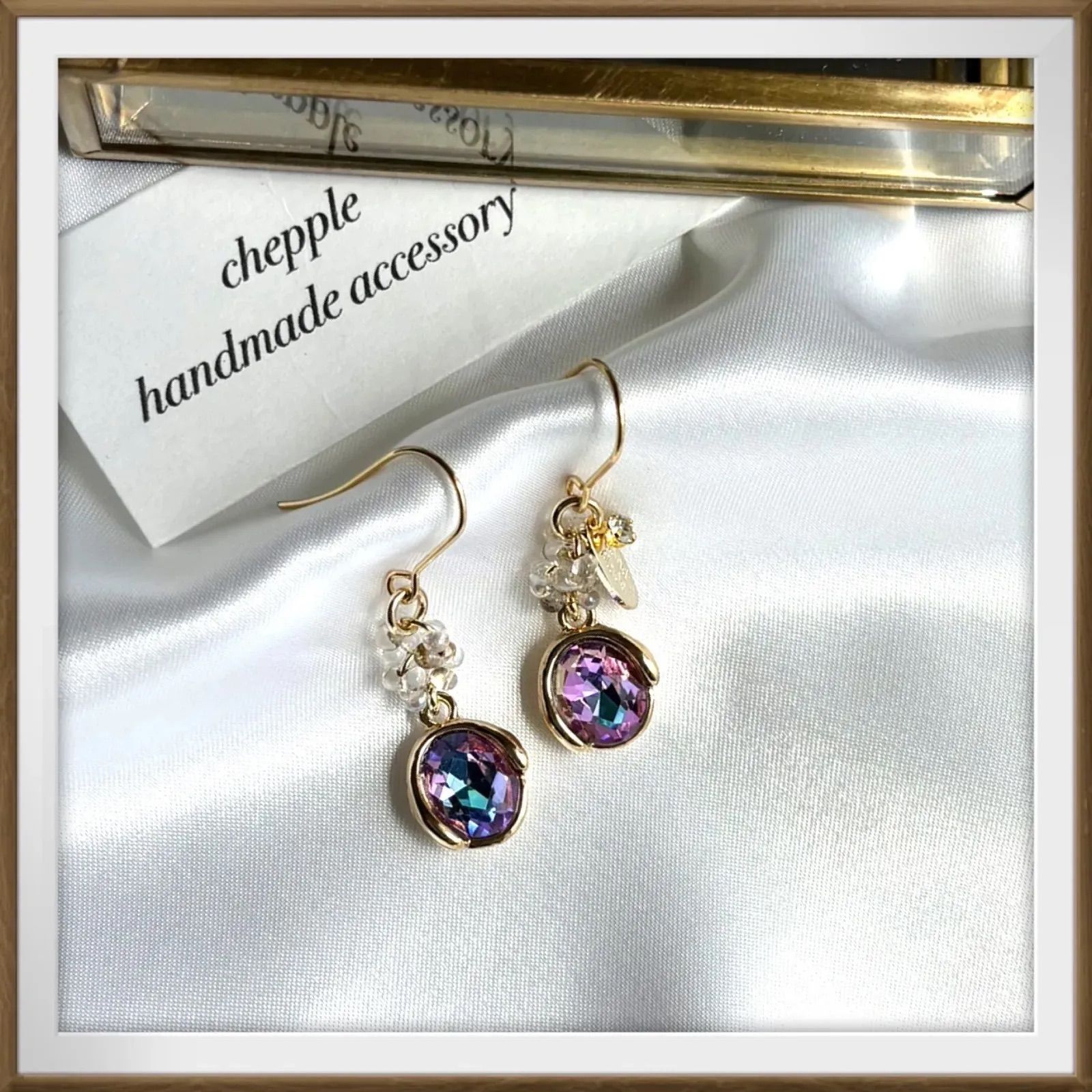 レインボー 人魚 手染め ペイント ビーズ サンキャッチャー 大ぶり ピアス