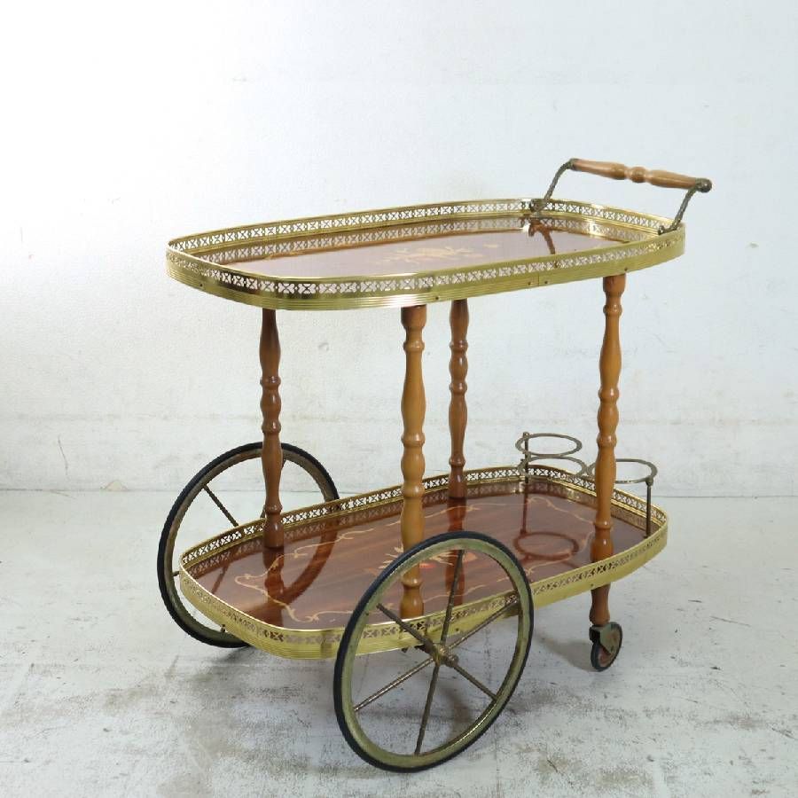 イタリア製 象嵌装飾 サービスワゴン キッチンワゴン ボトルホルダー付き クラシック アンティーク調 289h18