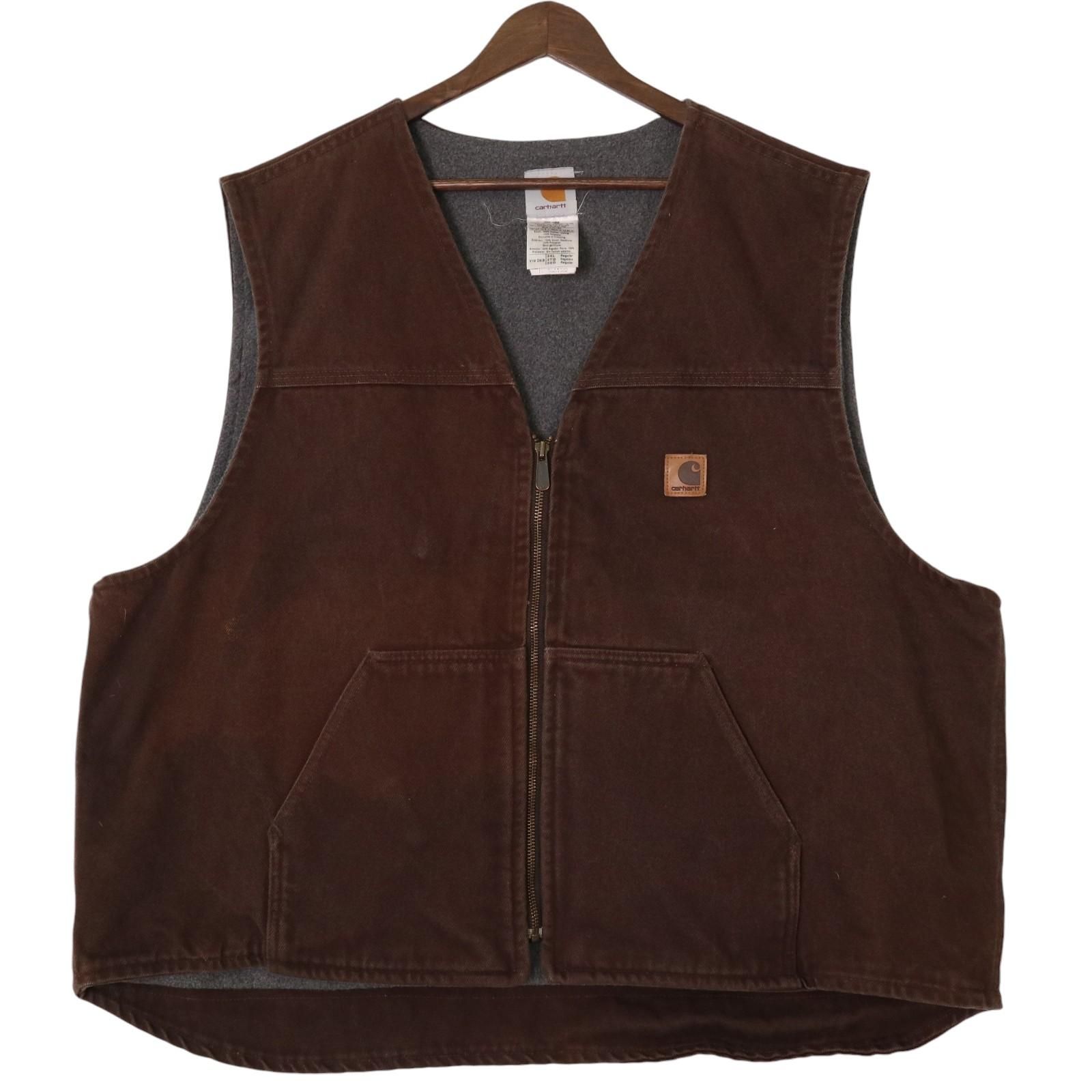 USA製 Carhartt カーハート ダック フリース ベスト 大きいサイズ ワーク ブラウン (メンズ 3XL) 中古 古着 A1724