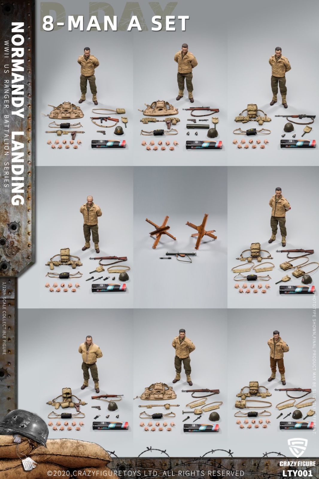 Crazy Figure CFTOYS 1|12 ノルマンディ上陸作戦 アメリカ軍スーツ バンド オブ ブラザース 8人小隊スーツ版 可働人形 LTY001