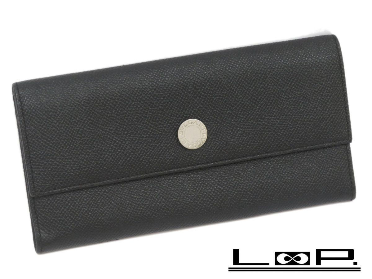 【特別値下げ 4/29日01：59まで】■中古■　ブルガリ 長財布 ロゴマニア レザー ブラック クロ 黒 箱 【A48201】 □中古□ ブルガリ 長財布 ロゴマニア レザー ブラック クロ 黒 箱