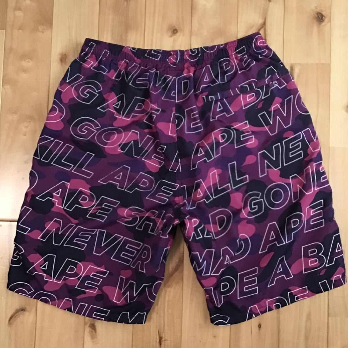 Text color camo ビーチ ショーツ Lサイズ a bathing ape BAPE nylon beach shorts エイプ ベイプ  ハーフパンツ Purple camo 迷彩