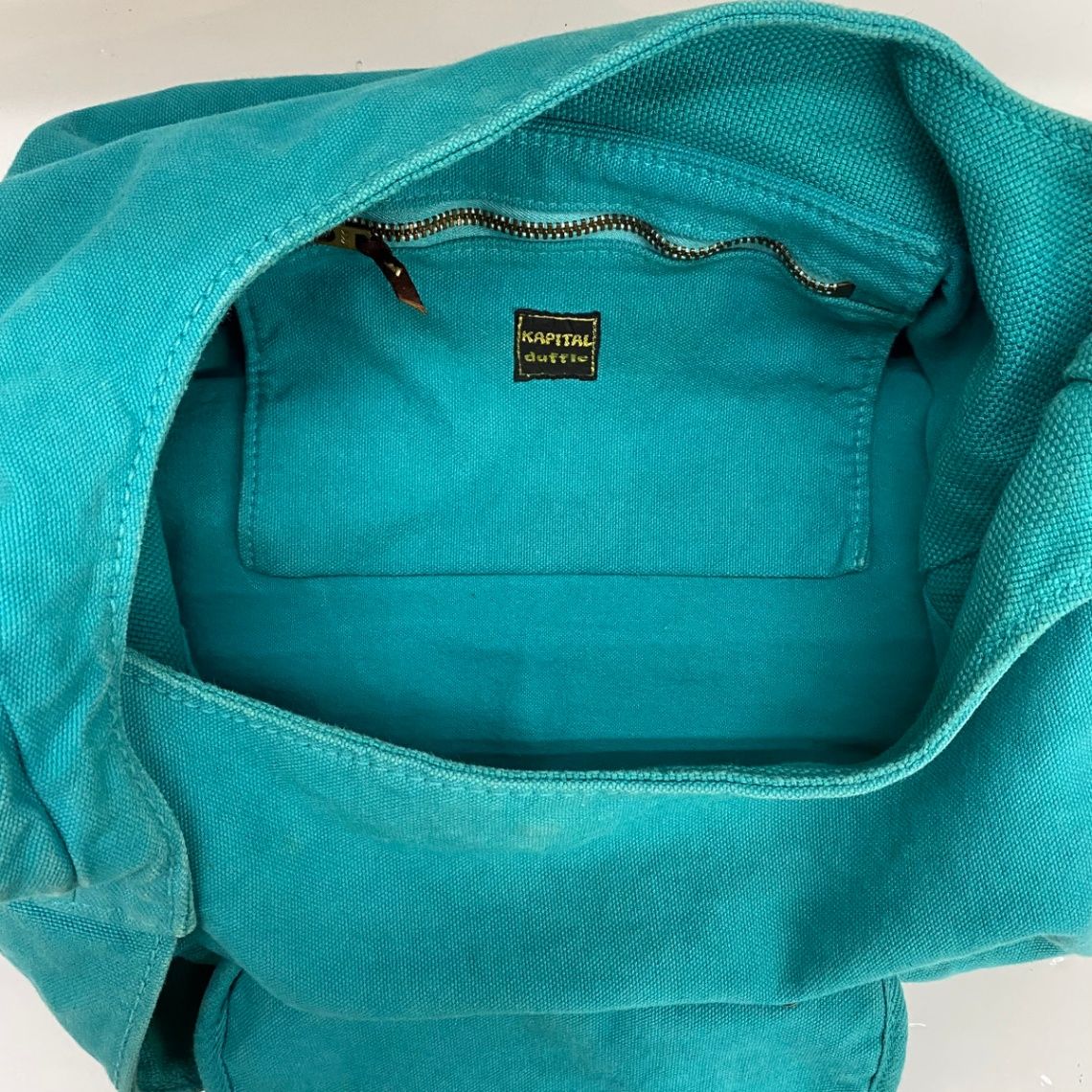 キャピタルkapital duffleターコイズ系コットンキャンバストート美品 キャピタルkapital duffleターコイズ系コットンキャンバストート