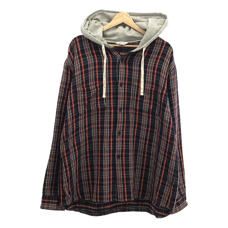 UNUSED / アンユーズド | hooded check shirt / フーデッド チェック シャツ | 3 | ネイビー/オレンジ | メンズ
