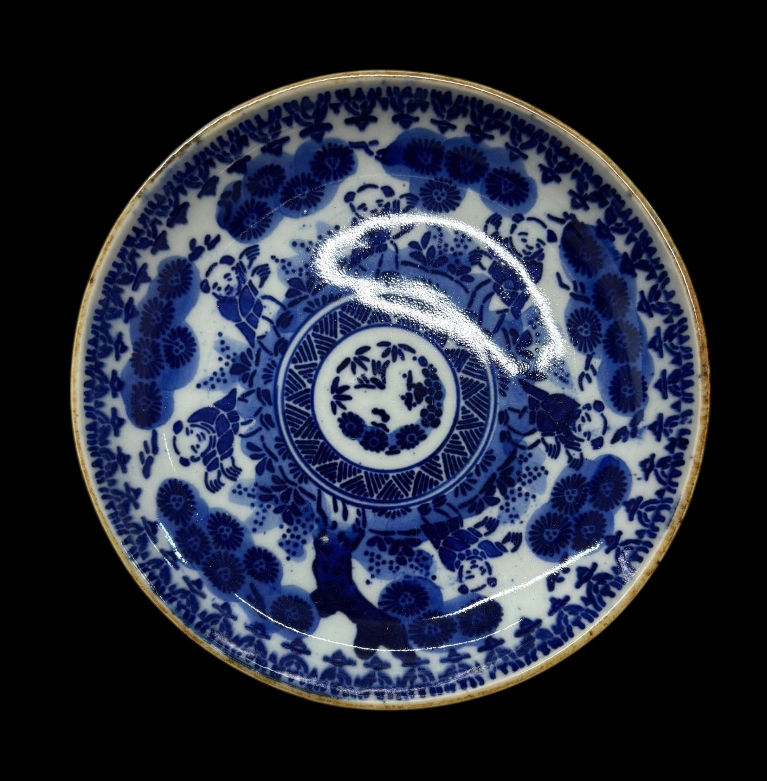 伊万里 伊万里焼 印判皿 松竹梅 【骨董品】小皿 16枚セット アンティーク 2客セット】古伊万里 印判皿 唐子松竹梅文図 染付 明治 小皿 丸