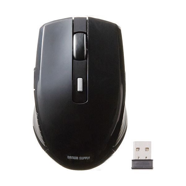 (まとめ) TANOSEE サンワサプライ ブルーLEDワイヤレスマウス(5ボタン) ブラック MA-TMWBL10BK 1個 （×5セット）