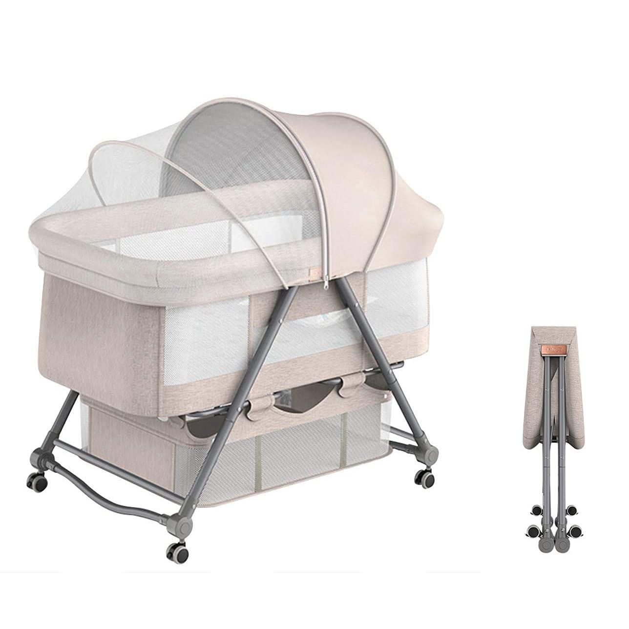 Color カーキ_Size ミニサイズ ベビーベッド 収納カゴ 蚊帳 キャリーバッグ Luddy ベビーベッド ベビーラック ハイローベッド 折りたたみ 組み立て不要 携帯易い添い寝 ポータブルな簡易ベッド揺籃に変身 キャスタ付き ゆりかご 収納便利 通