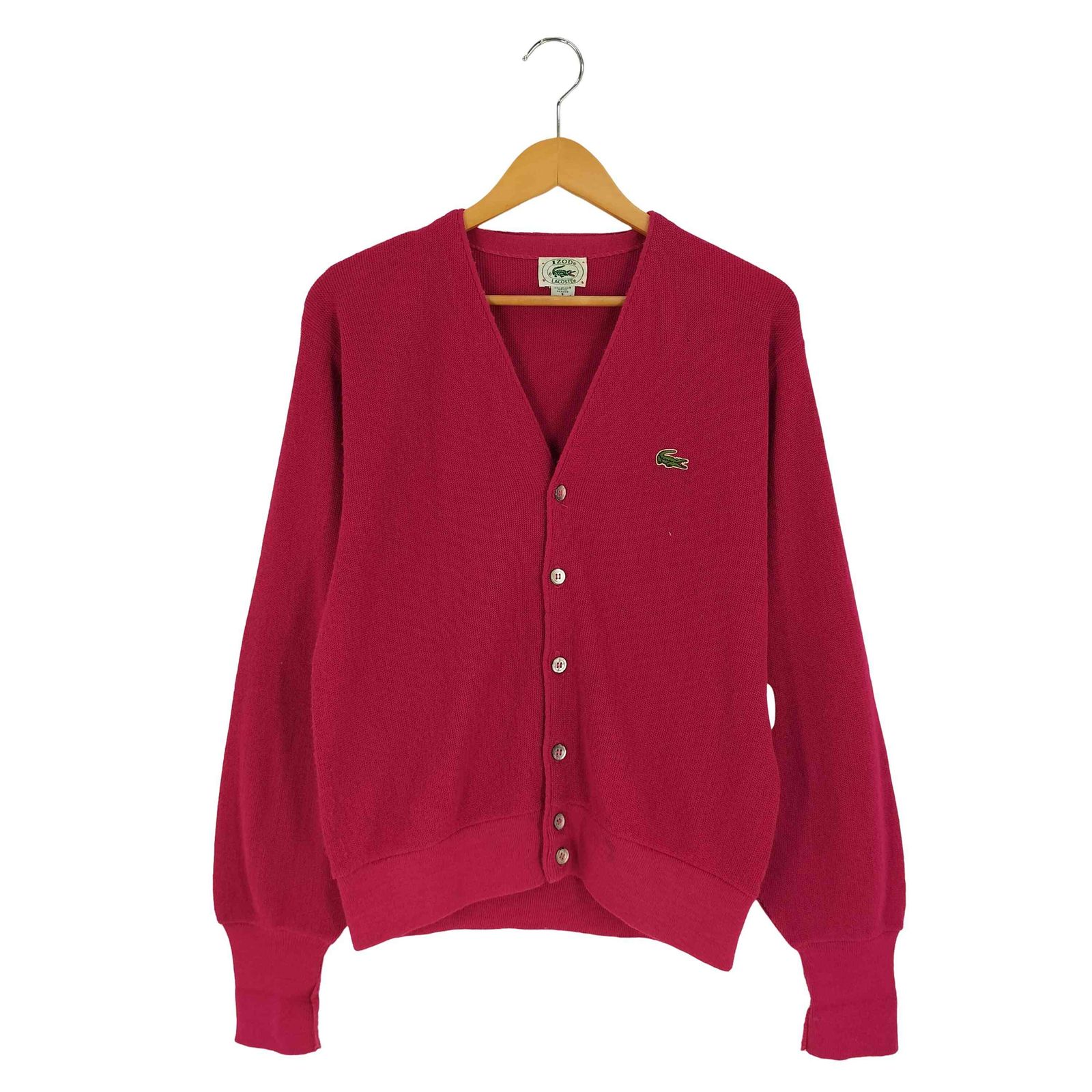 アイゾッドラコステ IZOD LACOSTE USA製 ロゴワッペン アクリルカーディガン メンズ import：S 