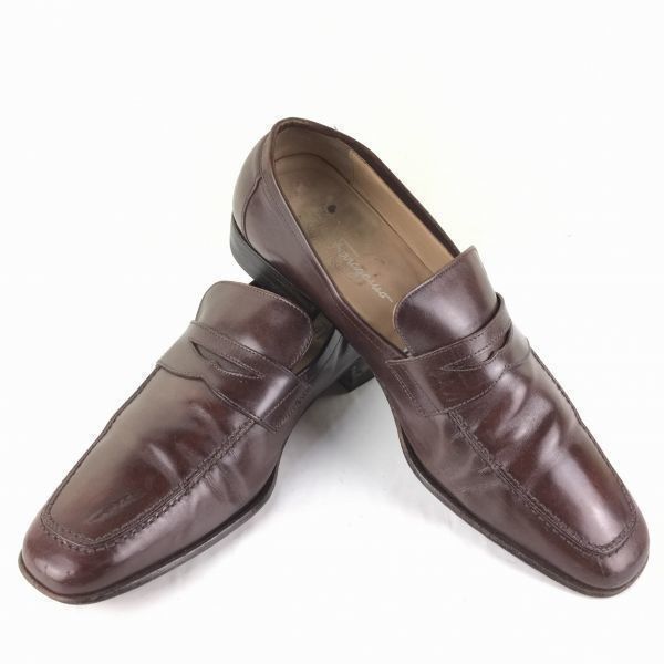 交換OK サルヴァトーレフェラガモ イタリア製 ローファー|モカシン スリッポンシューズ 茶|BROWN size9D 27.0-27.5|メンズ|loafer shoes〕 菅NO.WZD-7<sale>