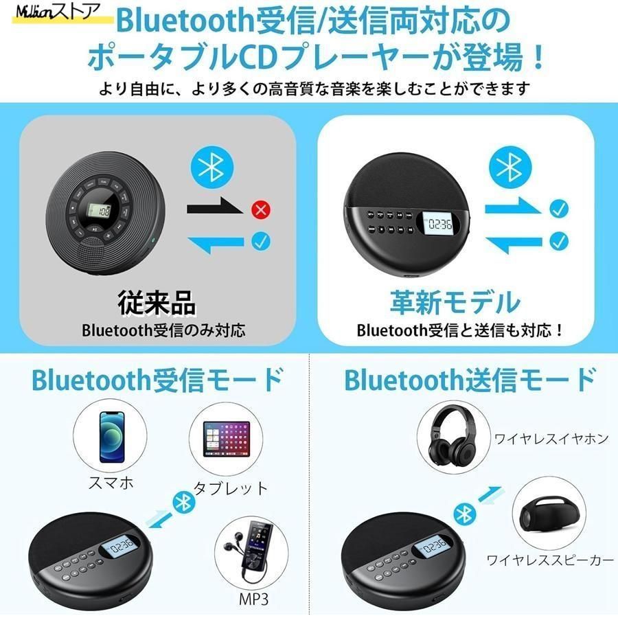 CDプレーヤー ポータブル 割引 Bluetooth受信/送信 HiFiスピーカー内蔵
