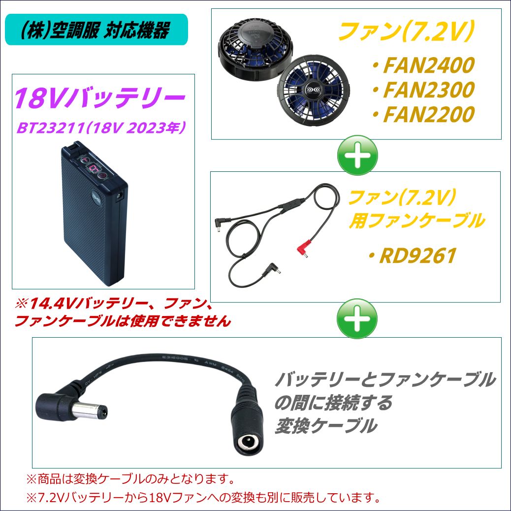 ㈱空調服 バッテリー 新型 BT23211 (18V 2023年)で 下位モデル7.2V