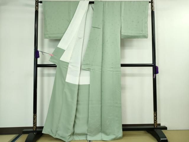 逸品◇しつけ糸付未使用◎極上正絹色無地165cm一つ紋(丸に片喰)薄萌葱 逸品◇しつけ糸付未使用◎極上正絹色無地165cm一つ紋(丸に片喰