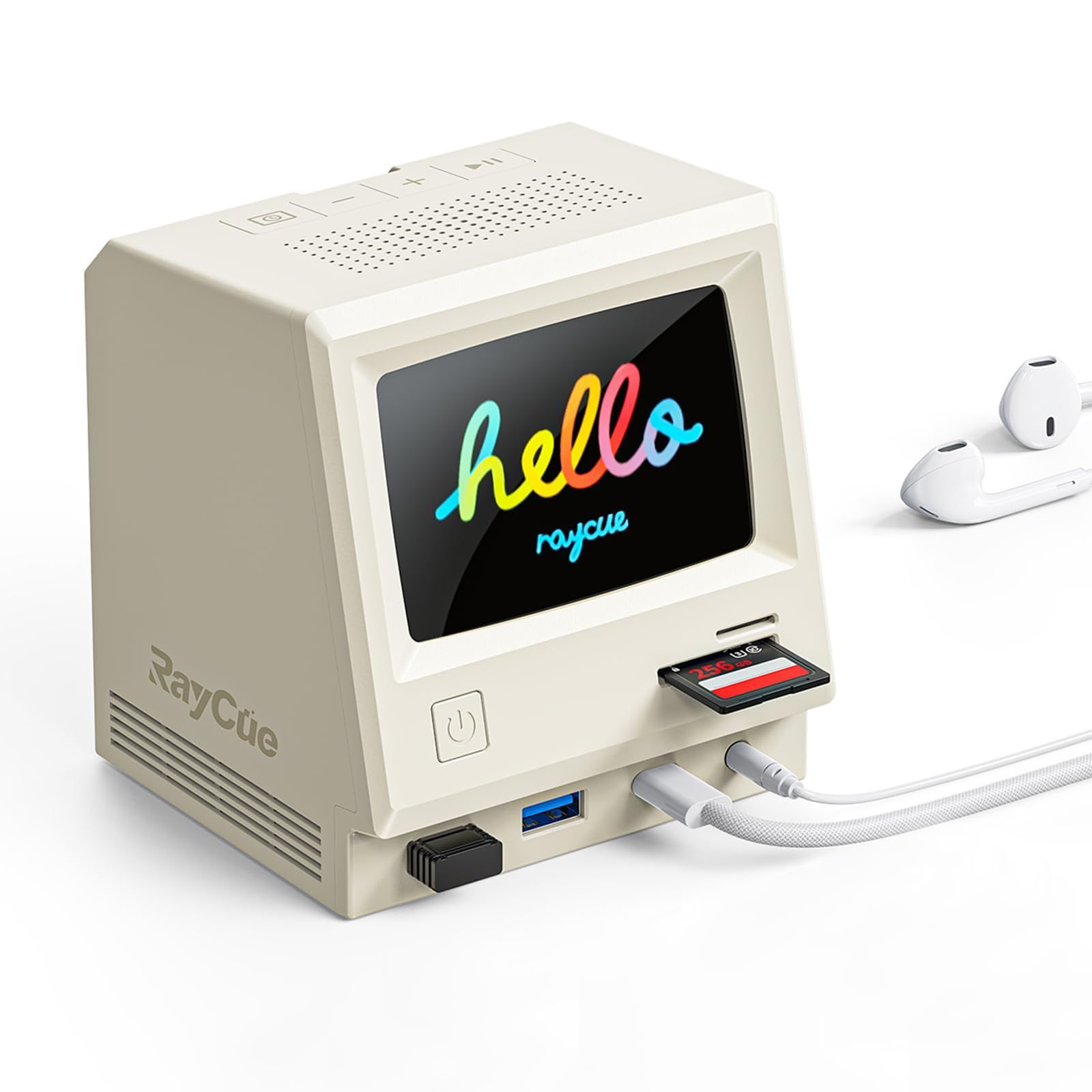 在庫処分 RayCue ドッキングステーション Retro 300SE 13 in 1 搭載ディスプレイ|デジタル時計|フォトフレーム 4K 60Hz HDMI 3画面モード 20W電源アダプター 10Gbps|USB ポート|RJ45 |オーディオジャッ