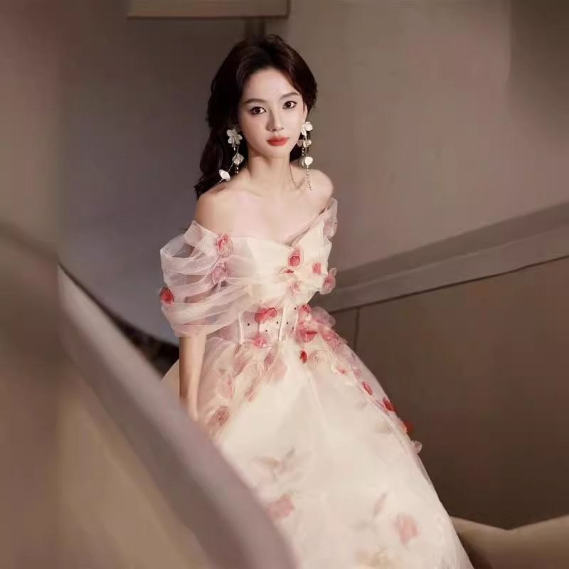 レディースドレス フェアリー風 優雅で可憐な 在逃お姫様 風ドレスが 花仙子 蓬裙 結婚式 誕生日会 夏 小<!-利用不可文字-!>デザイン ss