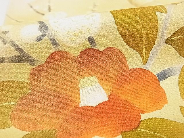 平和屋-こころ店□訪問着 手描き 枝花に休み鳥 暈し染め 金彩 着丈