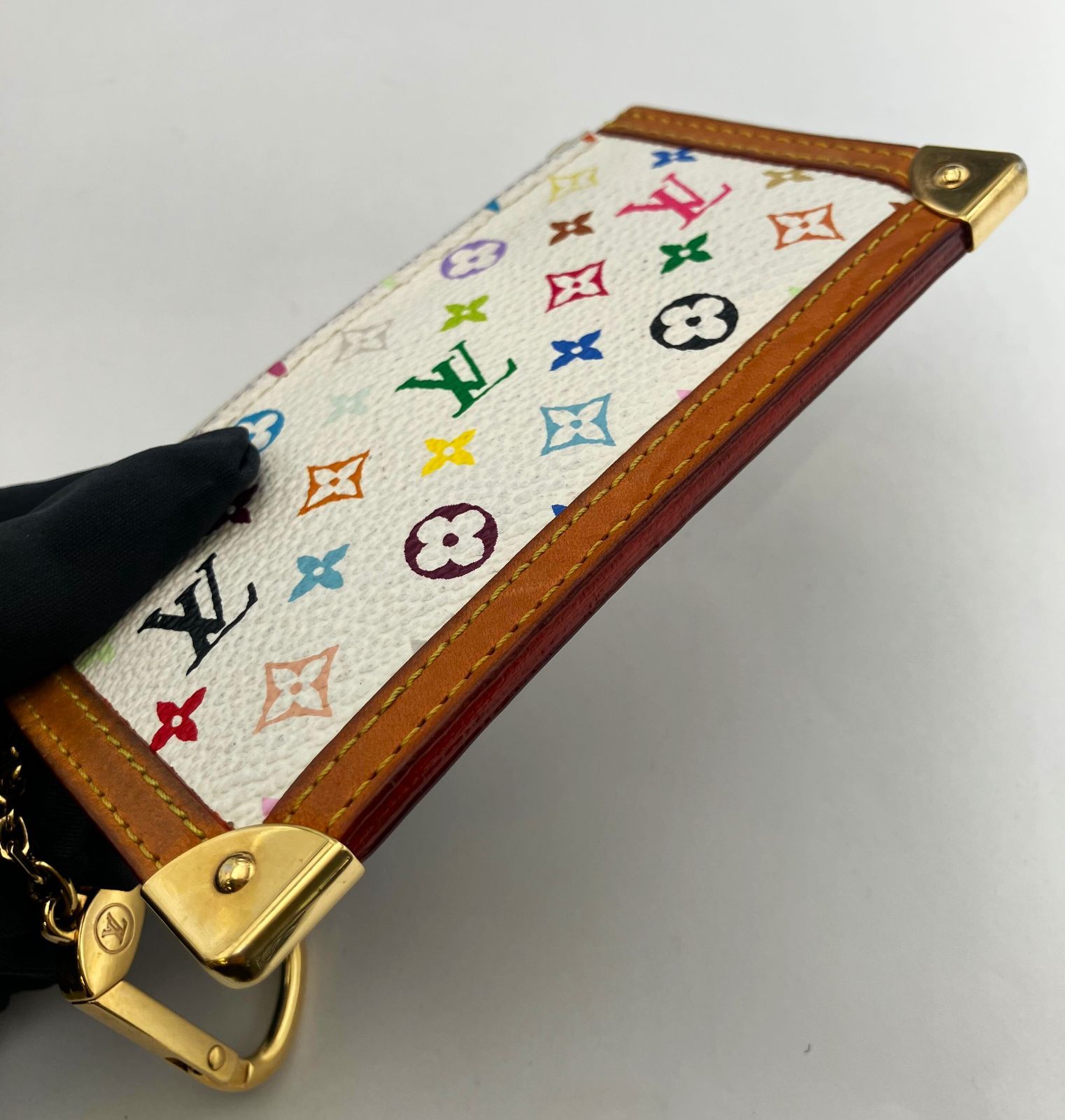 【鑑定済み】正規品 ルイヴィトン LOUIS VUITTON  モノグラム マルチカラー ポシェットクレ ブロン M92655 コインケース キーリング ホワイト