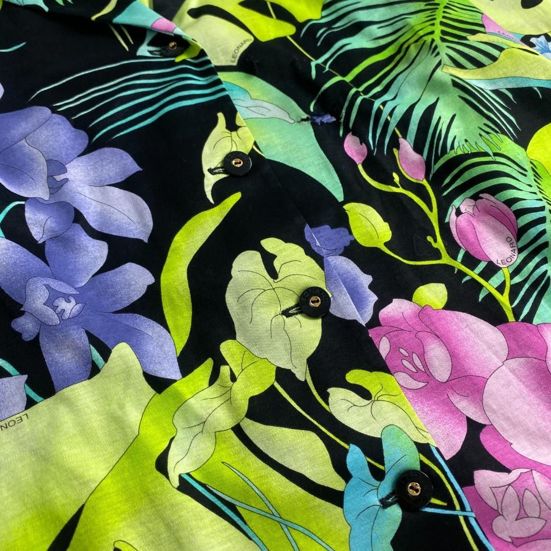 レオナール シャツジャケット 花柄 鮮やか ブラック LEONARD FASHION