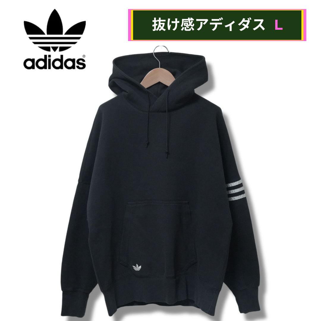 【KsG】Y2K オーバーサイズドルマンダーティフーディー ブラック アディダス パーカー L ブラック 00s adidas Originals