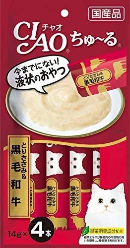 【16個セット】チャオ (CIAO) 猫用おやつ ちゅ?る とりささみu0026黒毛和牛 14g×4本
