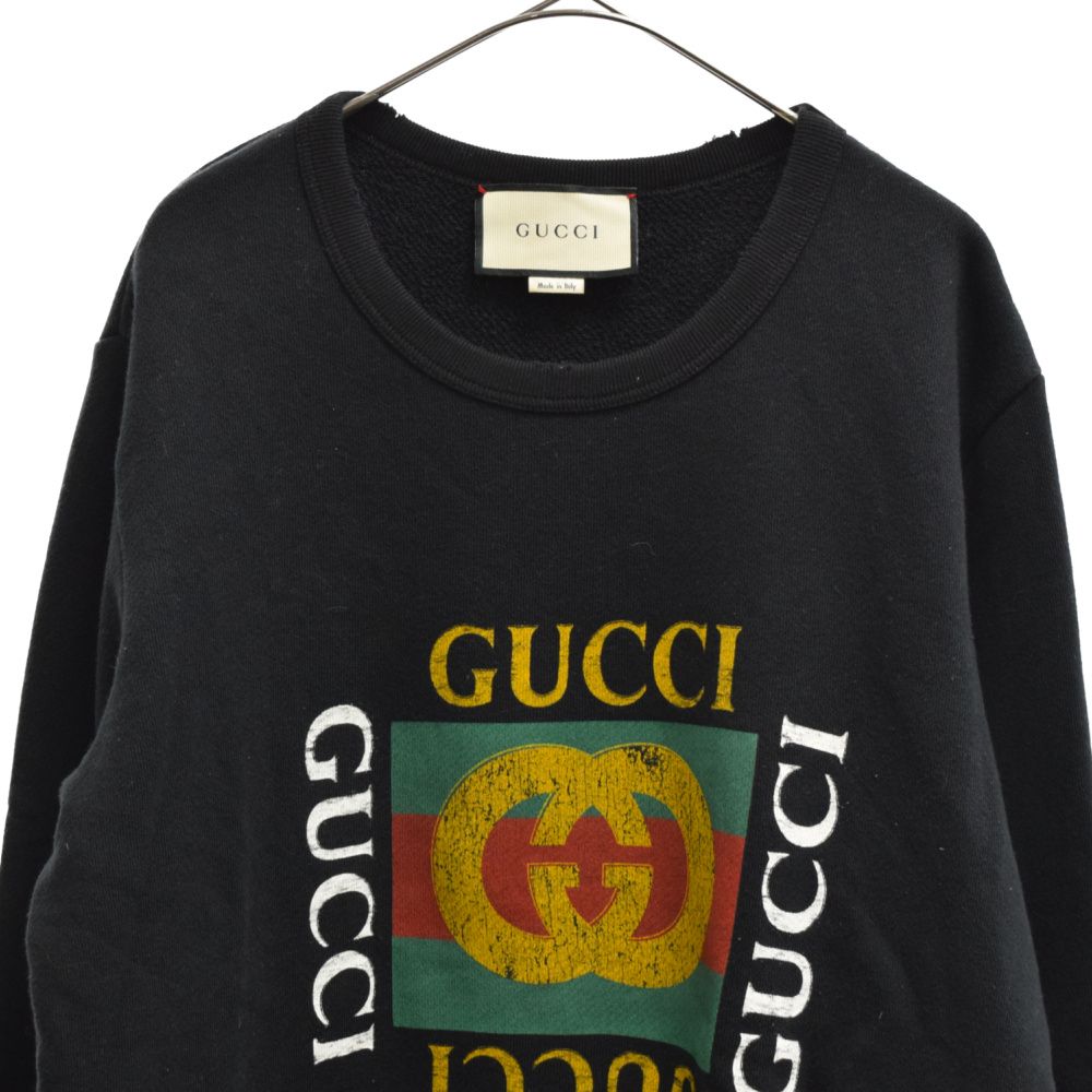 GUCCI (グッチ) 18AW VINTAGE LOGO SWEAT PULLOVER オールド グッチ ロゴ ヴィンテージ加工 スウェットトレーナー  454569-X5J57 ブラック - メルカリ