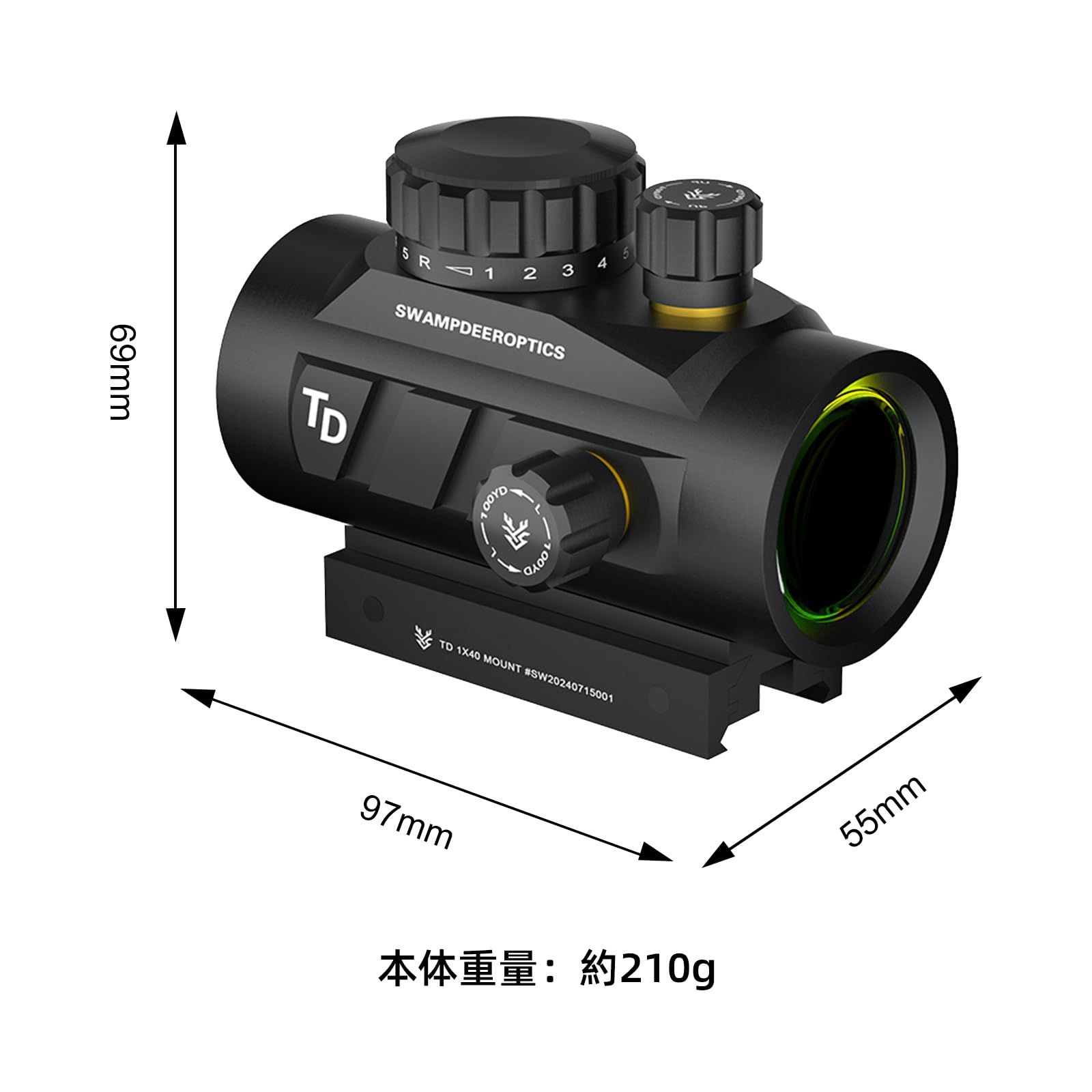 新品 SWAMP DEER 1X40 ドットサイト レッド/グリーン各5段階調整ダット