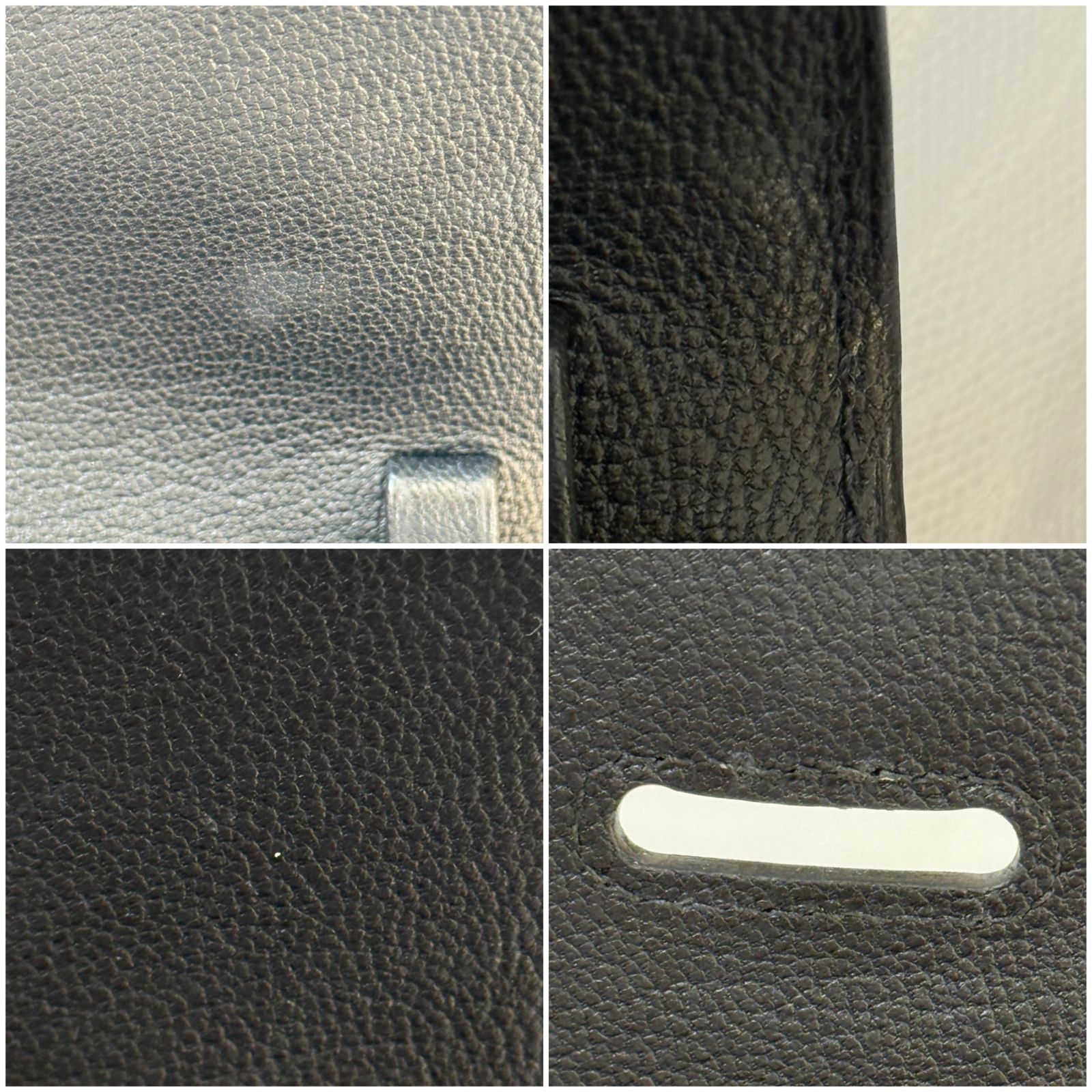  鑑定済み エルメス シェーヌ ダンクル トゥーゴー コンパクト ブラック シルバー金具 レザー 財布 肩掛け財布 ストラップ付 ウォレット コインケース 小銭入れ 小物