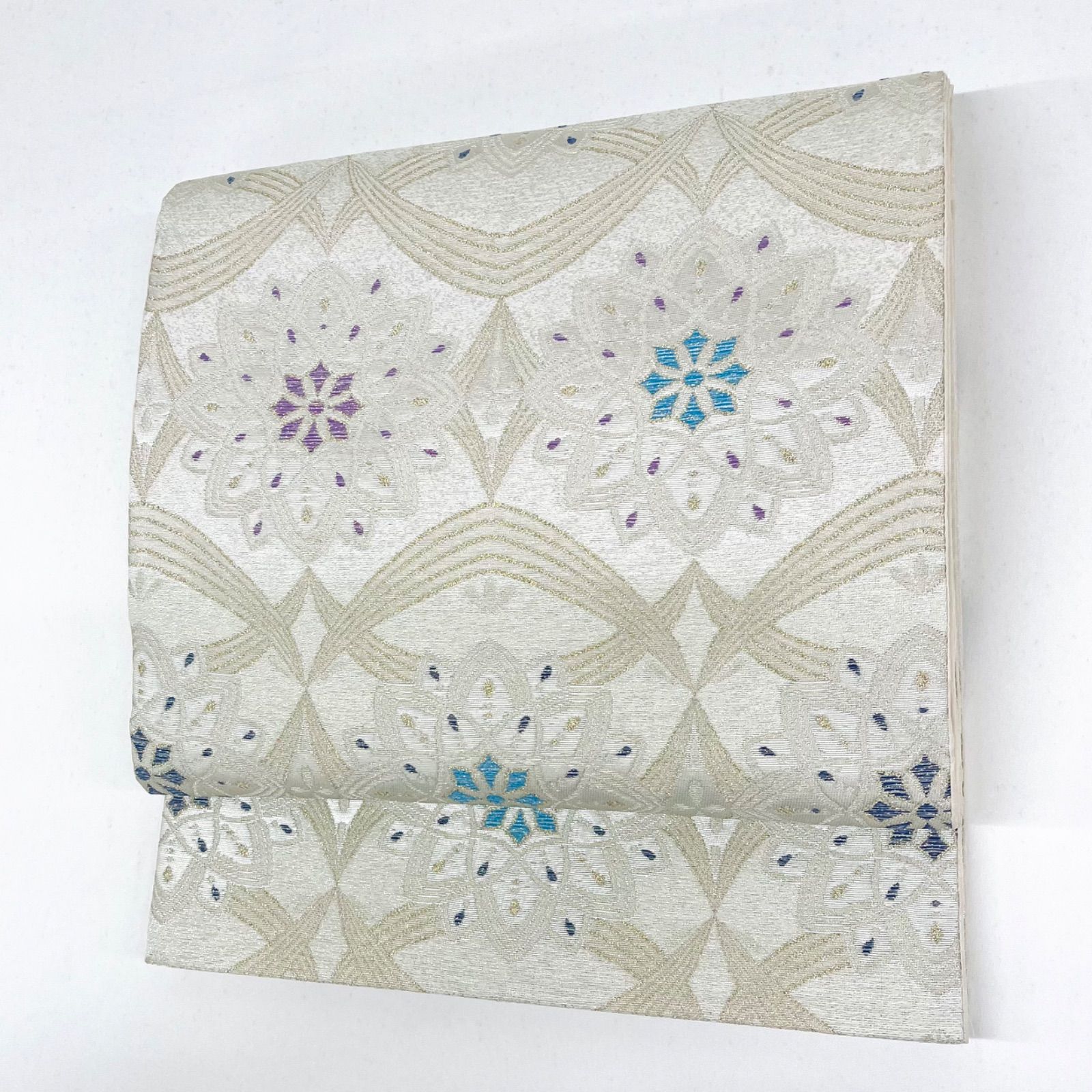 袋帯 六通 紬地 月 満月 幾何学 金糸 スーパー京ガード加工済 袋帯 六通 紬地 月 満月 幾何学 金糸 スーパー京ガード加工済