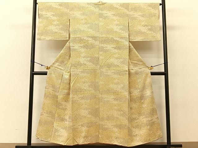 平和屋着物■上質な小紋　風景花松文　鬼しぼ縮緬　正絹　逸品　未使用　AAAM1557Agk 平和屋着物▽上質な小紋 単衣 型染め 風景草花文 鬼しぼ