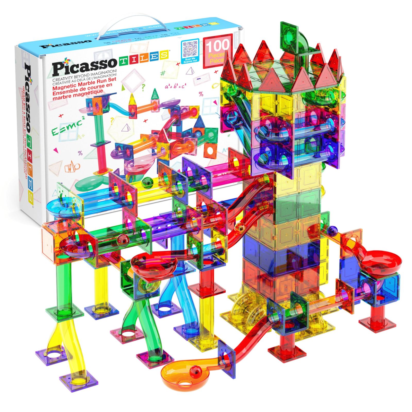 PicassoTiles マーブルラン マグネットタイル 100ピース レーストラックトイ STEM 組み立て 学習 教育 マグネット組み立て 子どもの知育キット 男の子 女の子 年齢 6 歳以上 …