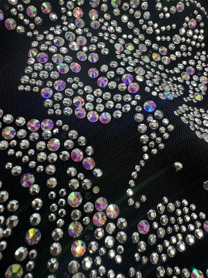 薔薇ラインストーン】新品オーバーメッシュデザインブーツカットパンツ