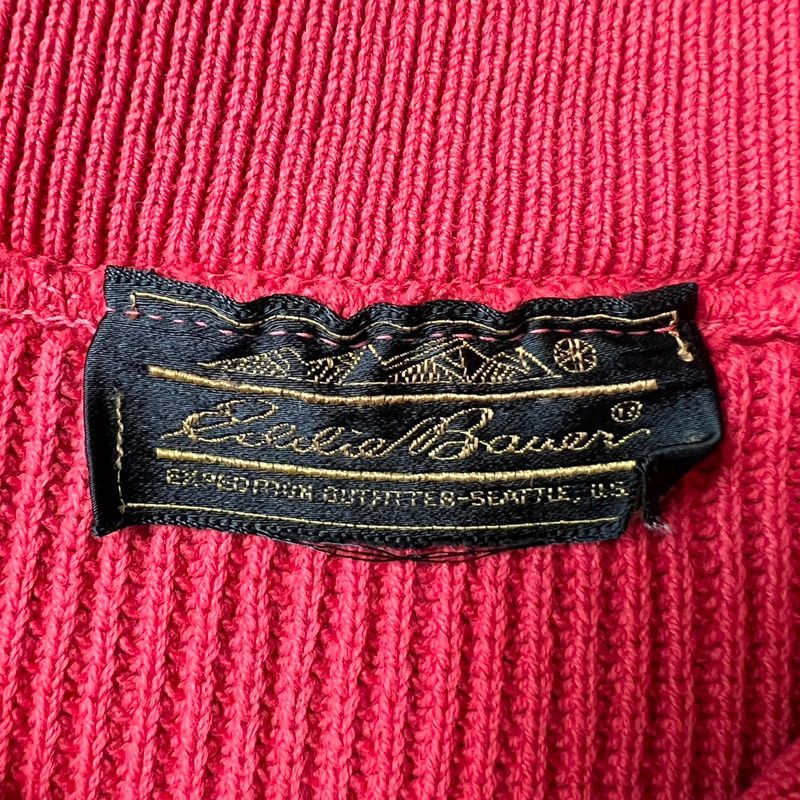 80s 黒タグ Eddie Bauer ヘンリーネック コットン ニット