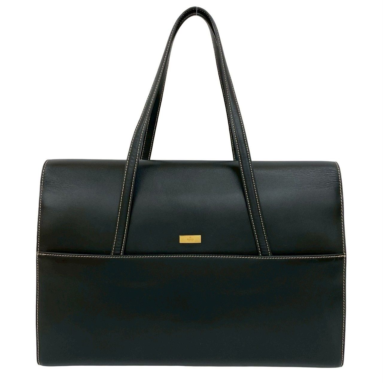 【美品】GUCCI グッチ ビジネスバッグ ロゴ金具 レザー×ナイロン ブラック 極 美品 GUCCI グッチ ロゴ 金具 ステッチ レザー 本革 ハンドバッグ
