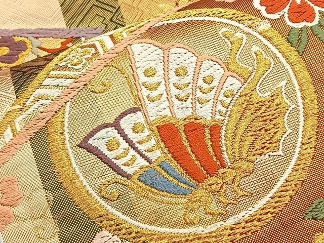 平和屋着物◎六通柄袋帯 唐織 七宝花文 銀糸 正絹 逸品 CAAX6767ou