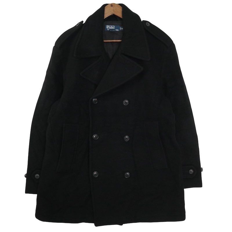 90 s 00 s ポロラルフローレン ウールピーコート メンズUS-XL ブラック Pコート hjc-0035