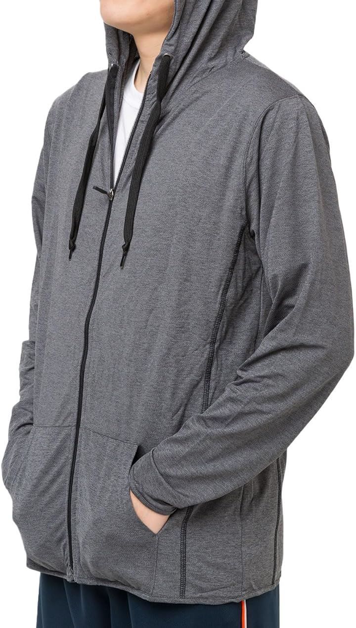 Y's factory ジップパーカー メンズ ストレッチ 接触冷感 長袖 フード付き UVカットラッシュガード 紫外線対策 ラッシュパーカー アウター 吸汗速乾 薄手( チャコール，  LL)