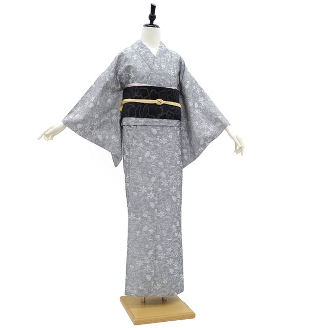 正絹 【単衣】お召 横段(未使用品) 中古】 御召 単衣 着物 正絹 リサイクル 春 秋 経錦 先染め