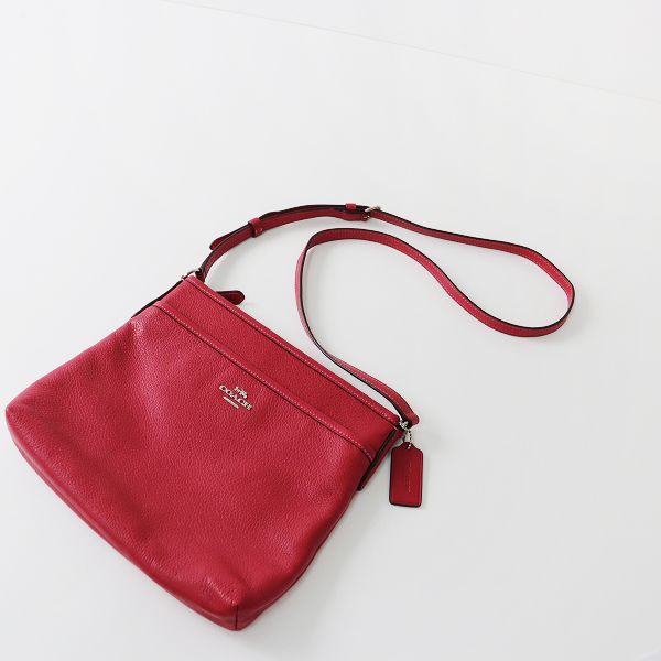 美品 COACH コーチ F28035 レザーショルダーバッグ/ピンク系 クロス