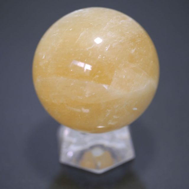 幸運の球　石　置物 大玉 ゴールデンカルサイト丸玉 48.8mm(164.3g) /天然石・置物/（台座