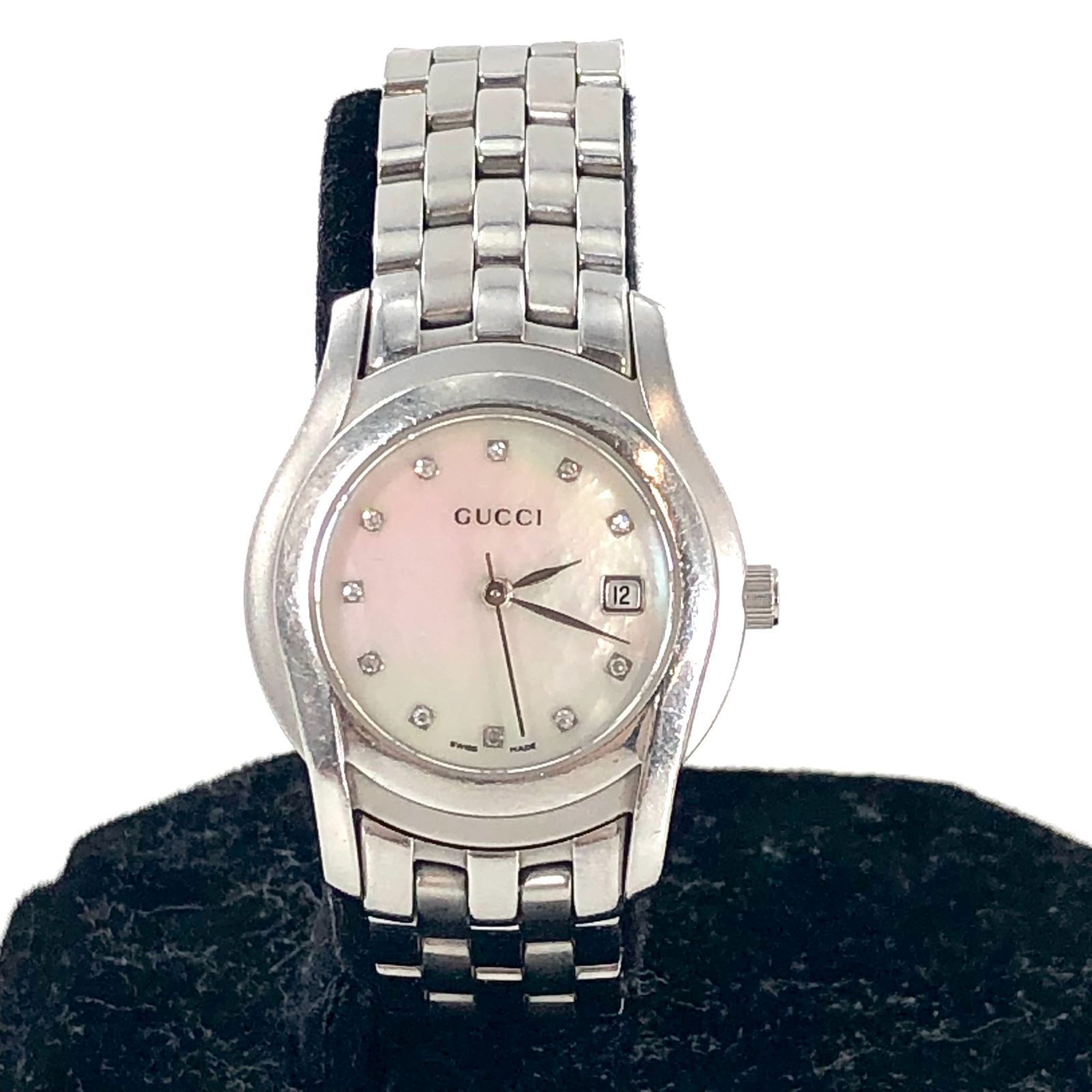 GUCCI　5500L ダイヤ　ホワイトシェル GUCCI - グッチ GUCCI 腕時計 5500L デイト 11ポイント ダイヤ