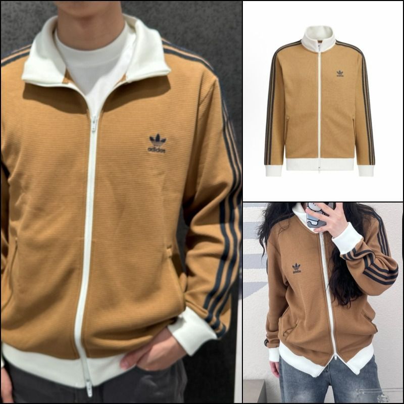 ♥ Lサイズ アディダス 刺繍 ワッフル トラックジャケット adidas ライトブラウン