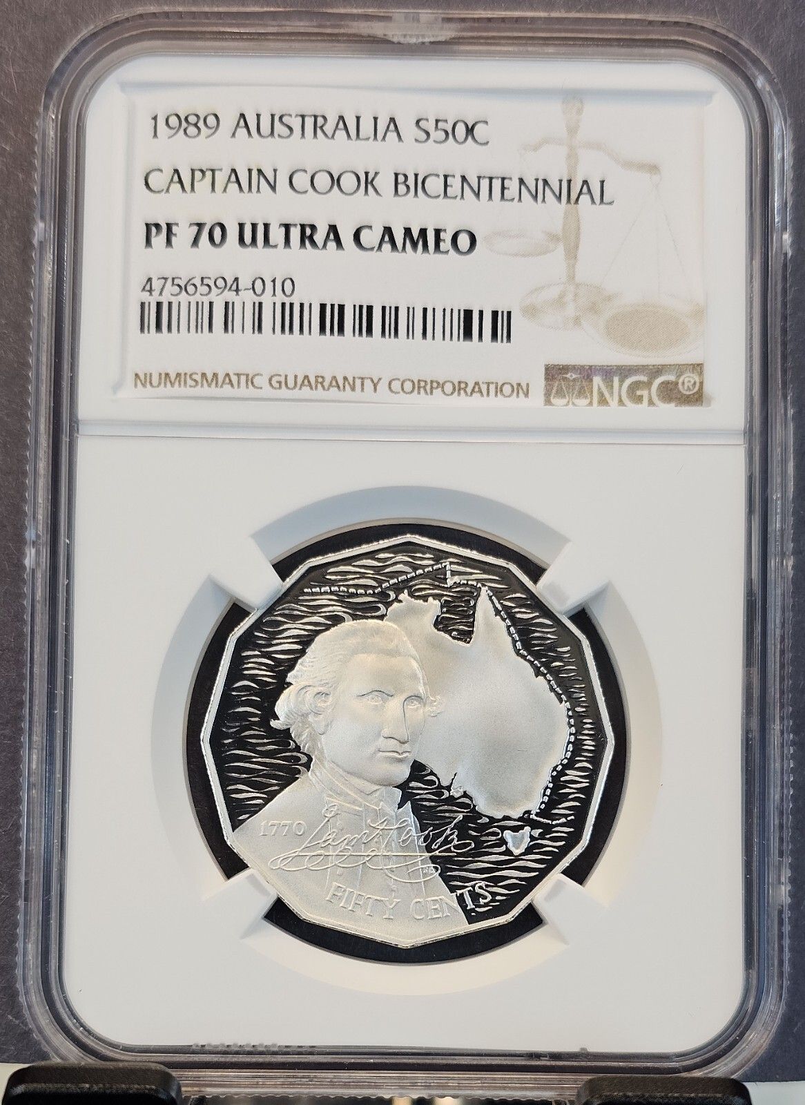 1989 ATRALIA SILVER 50 CENTS S50C CAPTAIN COOK BICENTENNIAL PF 70 ULTRA CAMEO