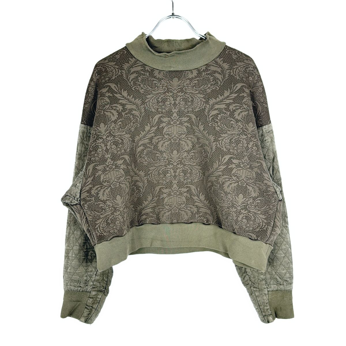 mame - mame kurogouchi マメ クロゴウチ 16AW Victorian Pattern Quilting Sweatshirt キルティングジャガードスウェットトレーナー MM16AW-JS023 カーキ 1 mame kurogouchi マメ クロゴウチ 16AW Victorian Pattern Quilting