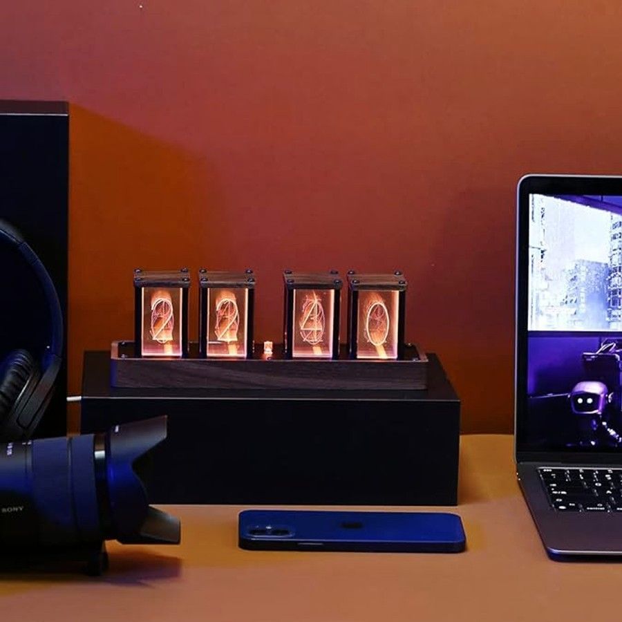 卓上時計 ニキシー管時計 目覚まし 時計 クロック LED 木製 モダン