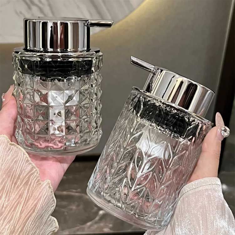 ソープディスペンサー 泡 ガラス製 透明 ハンドソープ ディスペンサー