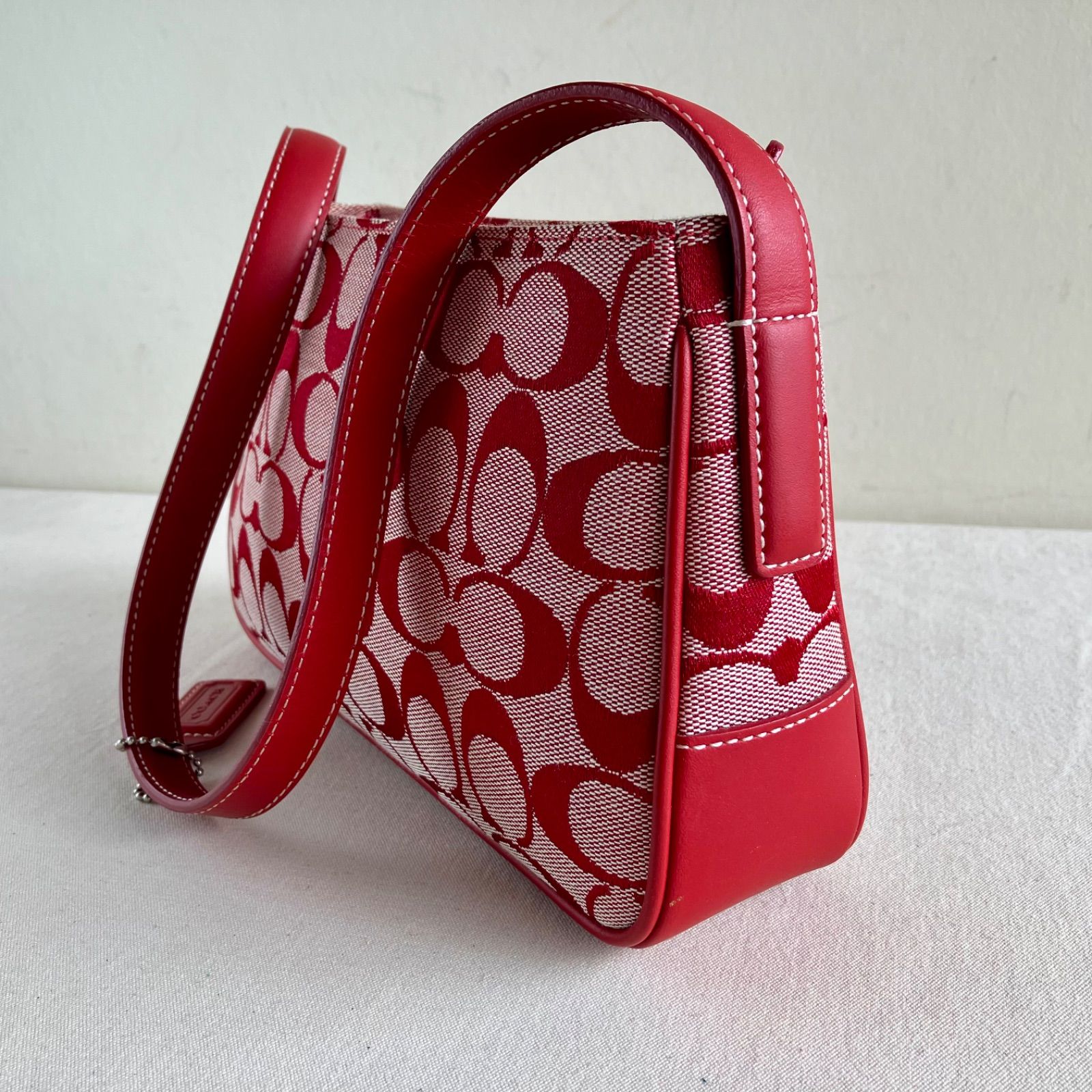 バッグ Coach Demi Y2k Vintage Coach Demi Mini Handbag Pouch Red Leather Jacquard