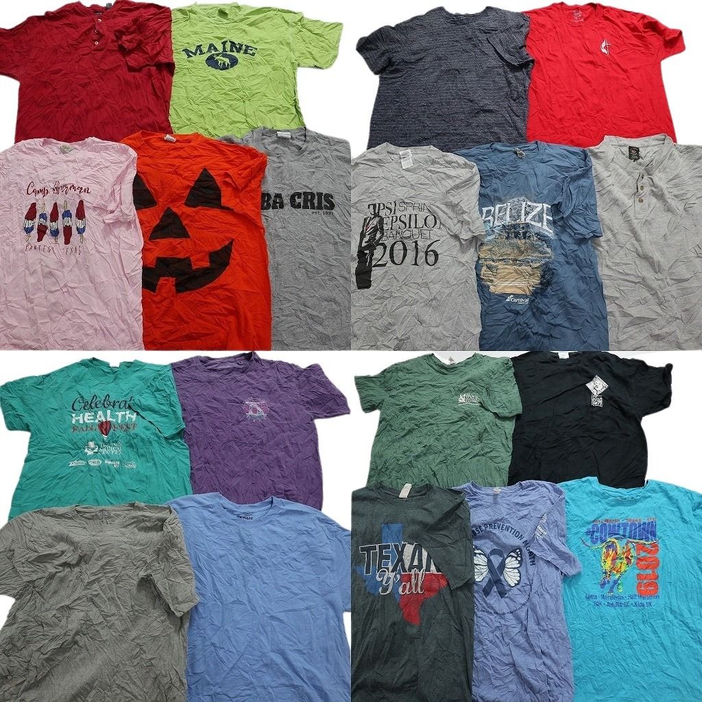 古着卸 まとめ売り カラーmix プリント 半袖Tシャツ 19枚セット (メンズ  ) ボーダー ハーフボタン イラスト 無地 MS3517
