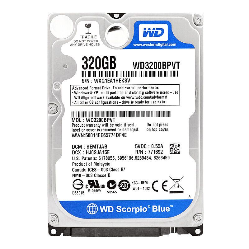 Hard Drive Western Digital 320Gb WD3200BPVT 8Mb Cache 5400RPM SATA II 2.5 Inch Blue