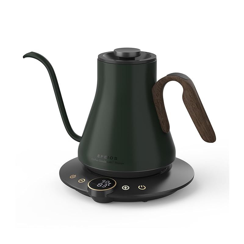 エペイオス Epeios 電気ケトル コーヒー 1°C単位の精密調節 ドリップ コーヒーポット 細口ドリップ LED表示パネル 電気ポット ドリップ ポット コンパクト0.9L 1040W ダークグリーン 0