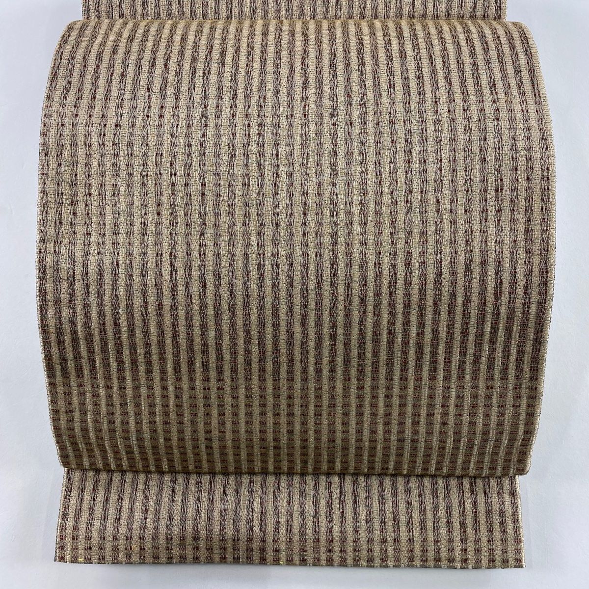 袋帯 秀品 全通 縞 金糸 金茶 全通 正絹