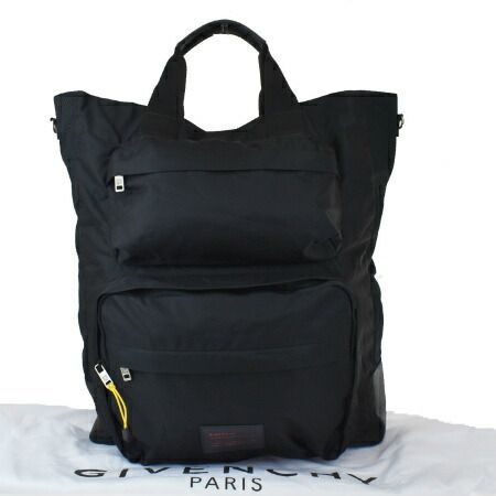 【中古】 超美品 ジバンシー GIVENCHY 大型 ハンドバッグ ブラック ナイロン レザー 保存袋付き 32BS502